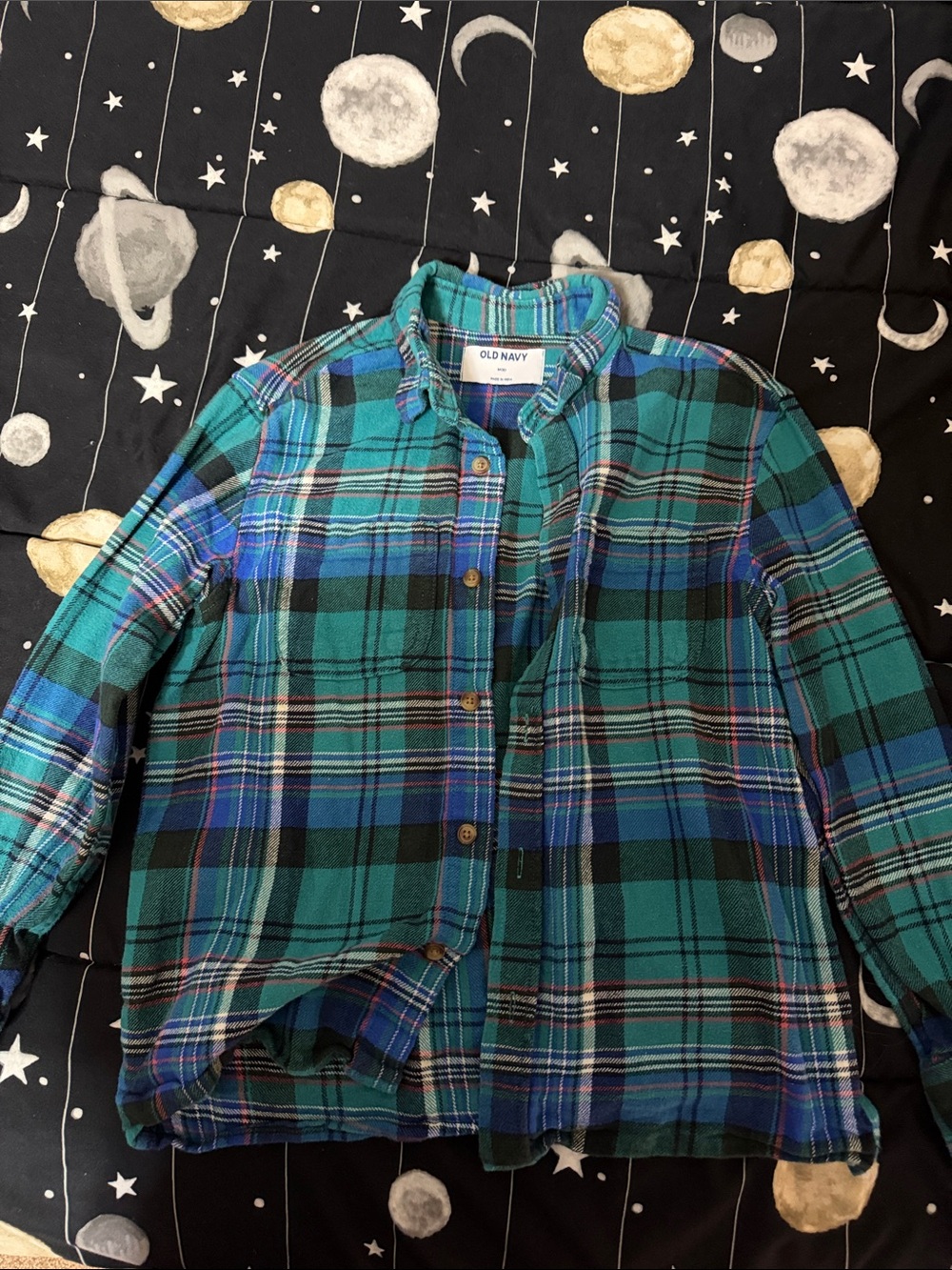 Old Navy Teal & Blue Plaid Kids Button-Down Shirt
